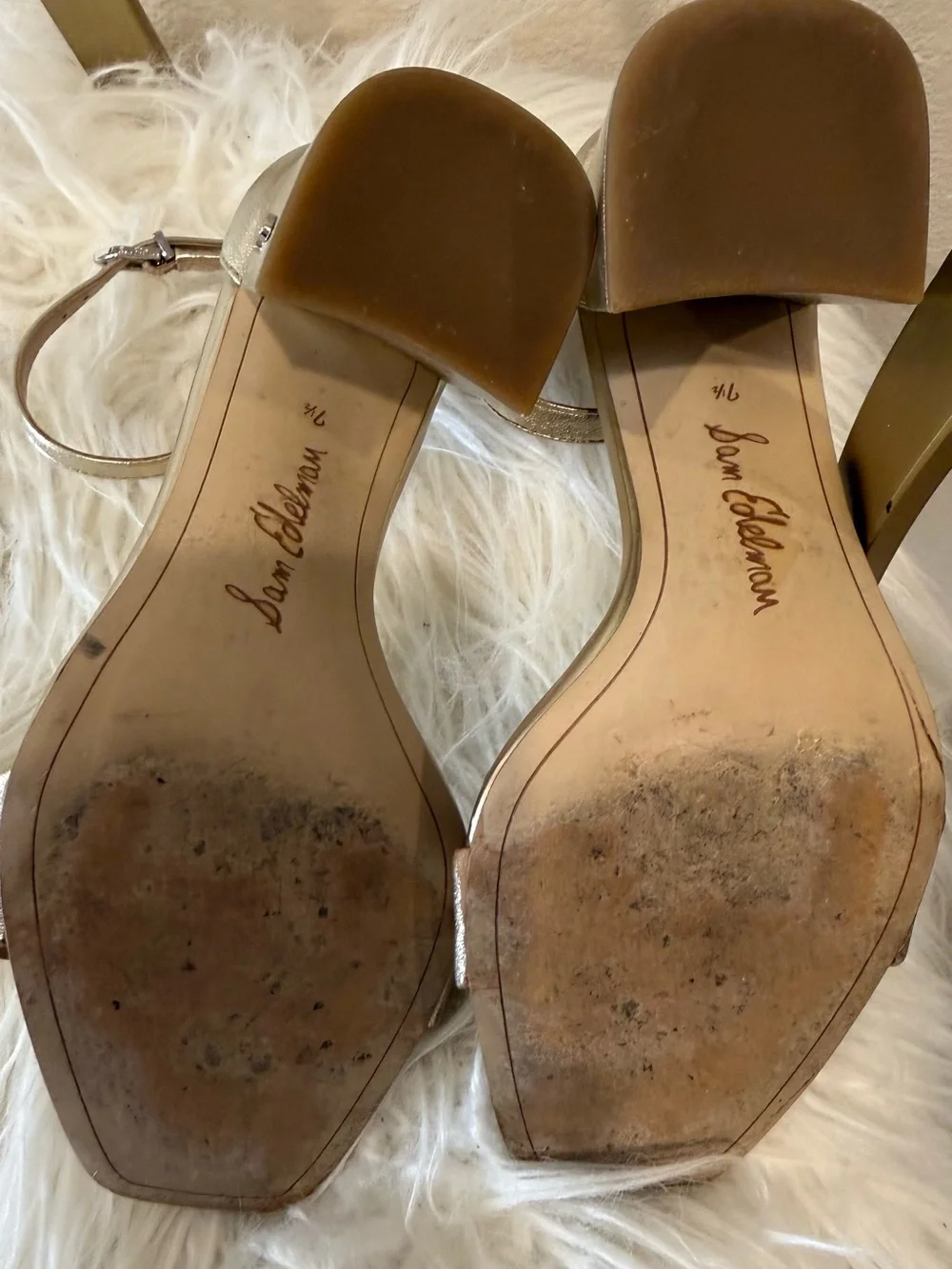 Sam Edelman Metallic Gold Block-Heel Ankle Strap Sandals Size 7.5
